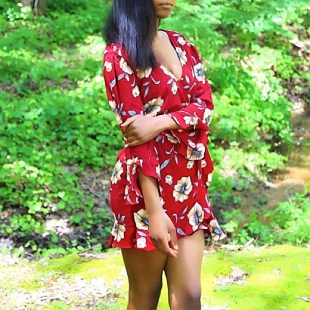 Red Floral Dress/Romper